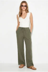 Bianco Lucci Women's Lace-up Elastic Waist Muslin Wide Leg Trousers YP5502 - Image 2