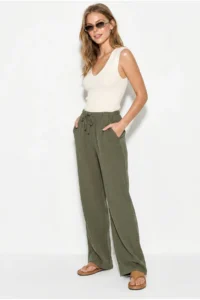Bianco Lucci Women's Lace-up Elastic Waist Muslin Wide Leg Trousers YP5502 - Image 3
