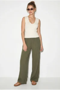 Bianco Lucci Women's Lace-up Elastic Waist Muslin Wide Leg Trousers YP5502 - Image 4