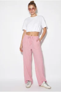 Bianco Lucci Women's Lace-up Elastic Waist Muslin Wide Leg Trousers YP5502 - Image 2