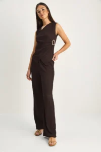 Bianco Lucci Women's Double Breasted Collar Draped Accessory Detailed Blouse Elastic Waist Trousers Wrap Suit 2334 - Image 5