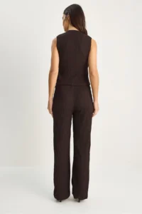 Bianco Lucci Women's Double Breasted Collar Draped Accessory Detailed Blouse Elastic Waist Trousers Wrap Suit 2334 - Image 8