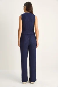 Bianco Lucci Women's Double Breasted Collar Draped Accessory Detailed Blouse Elastic Waist Trousers Wrap Suit 2334 - Image 8