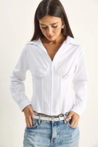Bianco Lucci Women's Corset Detailed Back Tie Zipper Shirt 4242 - Image 2