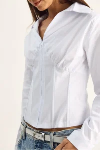 Bianco Lucci Women's Corset Detailed Back Tie Zipper Shirt 4242 - Image 6