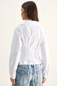 Bianco Lucci Women's Corset Detailed Back Tie Zipper Shirt 4242 - Image 7