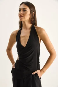 Bianco Lucci Women's Halter Neck Buckle Drape Detailed Blouse 2306 - Image 5