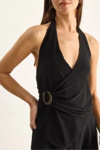 Bianco Lucci Women's Halter Neck Buckle Drape Detailed Blouse 2306 - Image 6