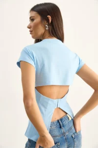 Bianco Lucci Women's Metal Hook and Slit Detailed Cotton Corset Top 1100