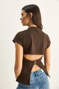 Bianco Lucci Women's Metal Hook and Slit Detailed Cotton Corset Top 1100 - Image 2