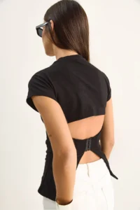 Bianco Lucci Women's Metal Hook and Slit Detailed Cotton Corset Top 1100 - Image 7