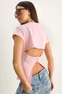 Bianco Lucci Women's Metal Hook and Slit Detailed Cotton Corset Top 1100
