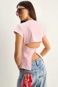 Bianco Lucci Women's Metal Hook and Slit Detailed Cotton Corset Top 1100 - Image 3