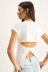 Bianco Lucci Women's Metal Hook and Slit Detailed Cotton Corset Top 1100 - Image 5