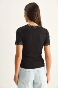 Bianco Lucci Women's Deep V-Neck Lace Detailed Corduroy Blouse 1080 - Image 7