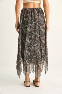 Bianco Lucci Women's Patterned Asymmetrical Cut Lined Chiffon Midi Skirt - Image 7
