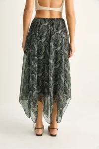 Bianco Lucci Women's Patterned Asymmetrical Cut Lined Chiffon Midi Skirt - Image 6