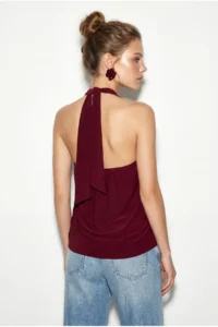 Bianco Lucci Women's Off Shoulder Collar Halter Neck Draped Accessory Belted Blouse 28001 - Image 6