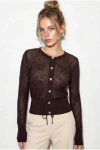 Bianco Lucci Women's Waist-Tied Openwork Thin Cardigan