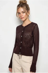 Bianco Lucci Women's Waist-Tied Openwork Thin Cardigan - Image 2