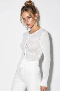 Bianco Lucci Women's Waist-Tied Openwork Thin Cardigan - Image 2