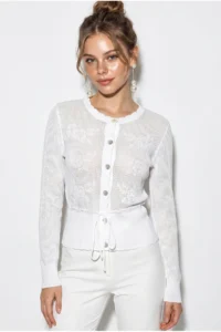 Bianco Lucci Women's Waist-Tied Openwork Thin Cardigan - Image 3