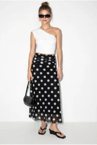 Bianco Lucci Women's High Waist Polka Dot Lined Midi Tulle Skirt 0023 - Image 3