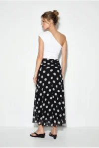 Bianco Lucci Women's High Waist Polka Dot Lined Midi Tulle Skirt 0023 - Image 5