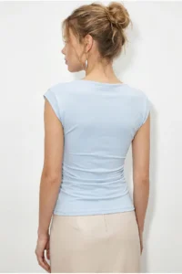 Bianco Lucci Women's Off-Neck Lycra Blouse with Gather Detail on the Sides 6157 - Image 6
