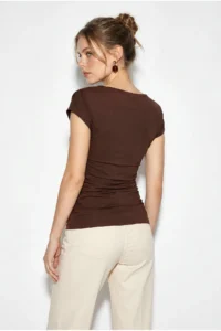 Bianco Lucci Women's Off-Neck Lycra Blouse with Gather Detail on the Sides 6157 - Image 4