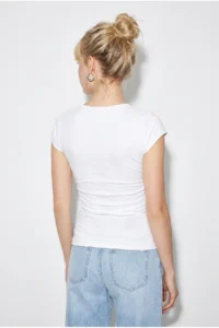 Bianco Lucci Women's Off-Neck Lycra Blouse with Gather Detail on the Sides 6157 - Image 6