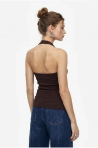 Bianco Lucci Women's Metal Accessories Halter Neck Fitted Blouse 1061 - Image 5