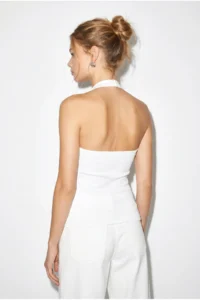 Bianco Lucci Women's Metal Accessories Halter Neck Fitted Blouse 1061 - Image 4