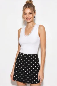 Bianco Lucci Women's Lace Detailed V-Neck Fit Athlete Blouse 1054 - Image 3