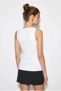 Bianco Lucci Women's Lace Detailed V-Neck Fit Athlete Blouse 1054 - Image 6