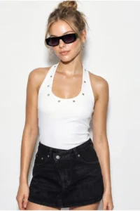 Bianco Lucci Women's Bird Eye Detailed Halter Collar Blouse 1060 - Image 2