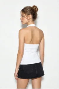 Bianco Lucci Women's Bird Eye Detailed Halter Collar Blouse 1060 - Image 4