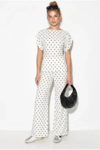 Bianco Lucci Women's Polka Dot Fitted Blouse Waist Pocket Detailed Trousers Modal Suit 4133 - Image 2