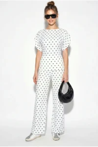 Bianco Lucci Women's Polka Dot Fitted Blouse Waist Pocket Detailed Trousers Modal Suit 4133 - Image 3