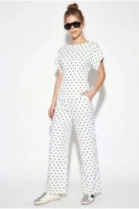 Bianco Lucci Women's Polka Dot Fitted Blouse Waist Pocket Detailed Trousers Modal Suit 4133 - Image 5
