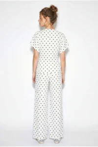 Bianco Lucci Women's Polka Dot Fitted Blouse Waist Pocket Detailed Trousers Modal Suit 4133 - Image 6