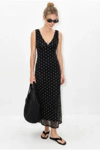 Bianco Lucci Women's V-Neck Lined Polka Dot Tulle Maxi Dress 8004 - Image 3