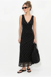 Bianco Lucci Women's V-Neck Lined Polka Dot Tulle Maxi Dress 8004 - Image 4