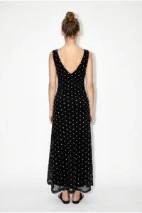 Bianco Lucci Women's V-Neck Lined Polka Dot Tulle Maxi Dress 8004 - Image 5
