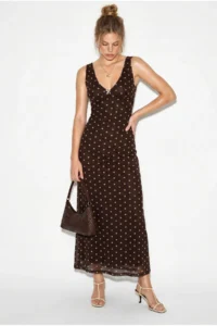 Bianco Lucci Women's V-Neck Lined Polka Dot Tulle Maxi Dress 8004 - Image 2