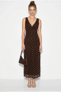 Bianco Lucci Women's V-Neck Lined Polka Dot Tulle Maxi Dress 8004 - Image 3