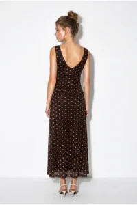 Bianco Lucci Women's V-Neck Lined Polka Dot Tulle Maxi Dress 8004 - Image 4