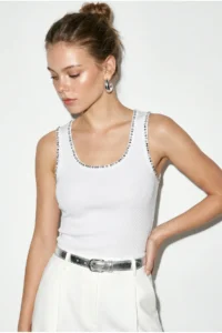 Bianco Lucci Women's Stone Detailed Corded Cotton Athlete Blouse 2143 - Image 3