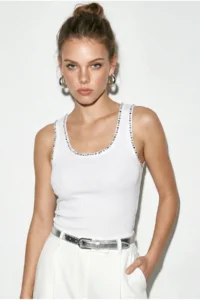 Bianco Lucci Women's Stone Detailed Corded Cotton Athlete Blouse 2143 - Image 4