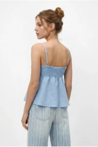 Bianco Lucci Women's V-Neck Bow Detailed Thin Strap Back Gipe Detailed Blouse 20194 - Image 6